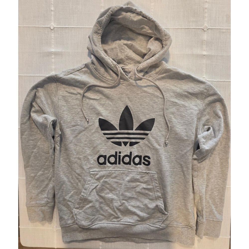 Adidas Originals Trefoil Hoodie Heather Grey Black Logo Sweatshirt Pullover